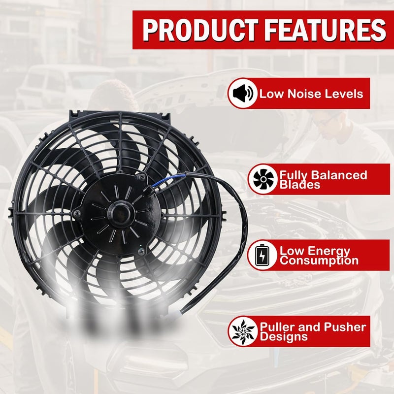 PRUNkuar 12 inch Electric Radiator Cooling Fans with CFM Thermostat Wiring Switch Relay Kit Black - Image 4